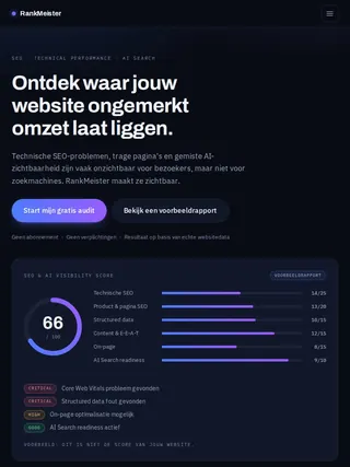 De website van RankMeister, getoond op een tablet