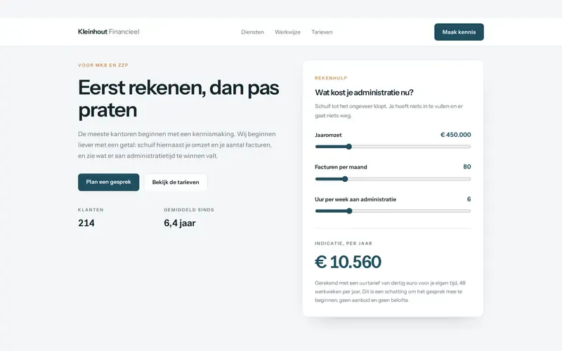 Voorbeeld van de stijlrichting Advies met calculator