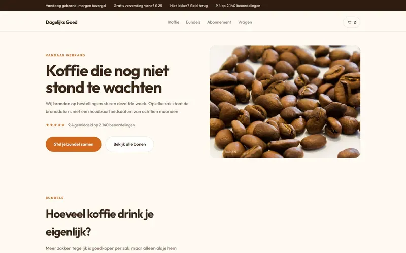 Voorbeeld van de stijlrichting Merk webshop